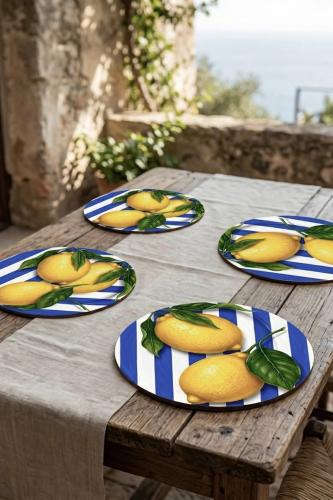 Çizgili Limon Desenli 4'lü Supla Set – Sicilya Temalı - 30 cm, 3 mm MDF, UV Baskı, Masa Sunumu