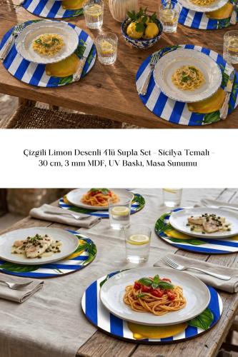 Çizgili Limon Desenli 4'lü Supla Set – Sicilya Temalı - 30 cm, 3 mm Çizgili Limon Desenli 4'lü Supla Set – Sicilya Temalı - 30 cm, 3 mm