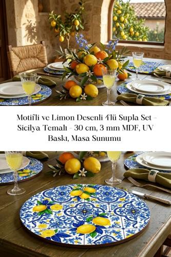 Motifli ve Limon Desenli 4'lü Supla Set – Sicilya Temalı - 30 cm, 3 m