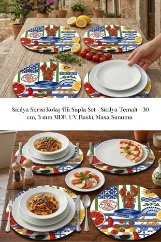 Sicilya Serisi Kolaj 4'lü Supla Set – Sicilya Temalı - 30 cm, 3 mm MD