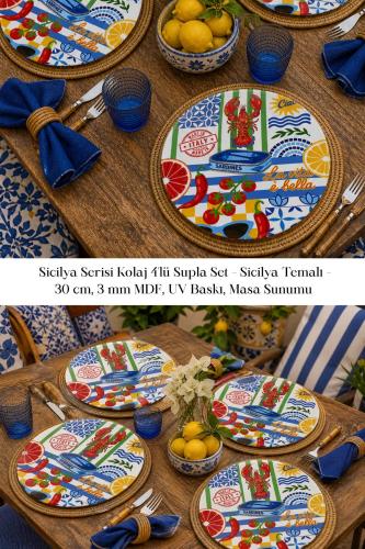 Sicilya Serisi Kolaj 4'lü Supla Set – Sicilya Temalı - 30 cm, 3 mm MD