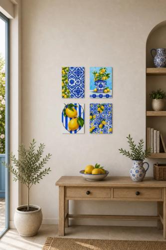 Limon Desenli Tablo Seti 4'lü Set – Sicilya Temalı- 15x20 cm, 3 mm MDF, UV Baskı