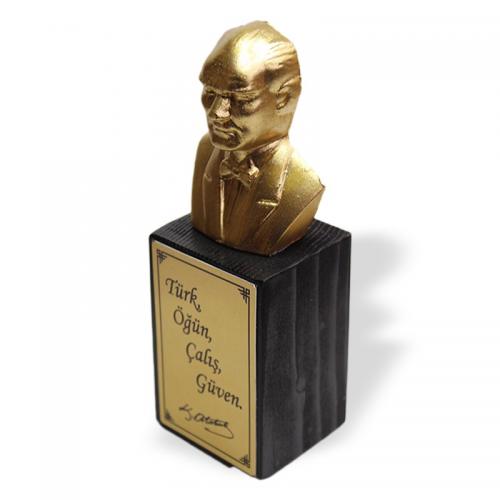 Ahşap Ayaklı Altın Beton Atatürk Büstü - Halkkitabevi