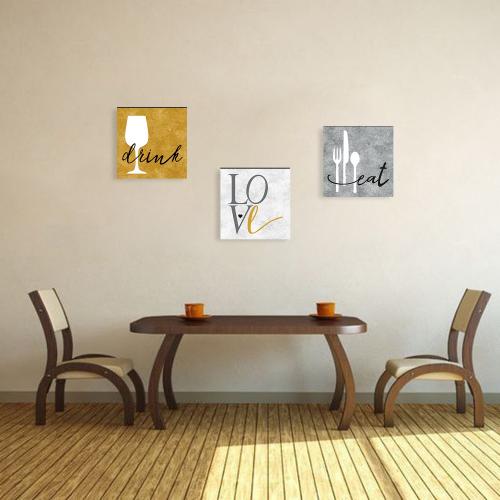 3'lü Ahşap Mutfak Tablosu Eat, Drink, Love - Model 1