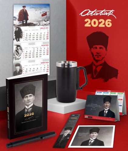 2026 Atatürk Kalpaklı Ajanda - Sakarya Duvar Takvimi - Masa Takvimi - Ayraç - Kartpostal - Metal Roller Kalem ve Kulplu Termos Bardak