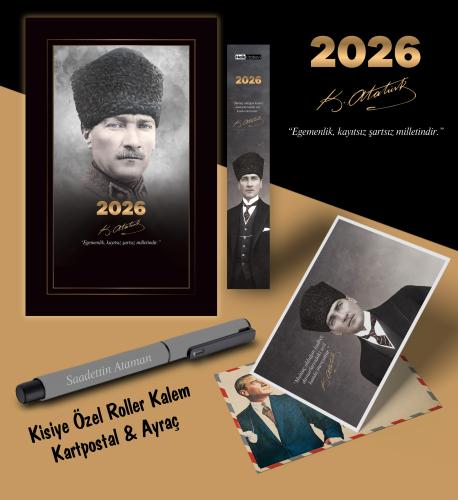 2026 Komutan Atatürk Ajandası Ayraç Kartpostal Kalem - Gri