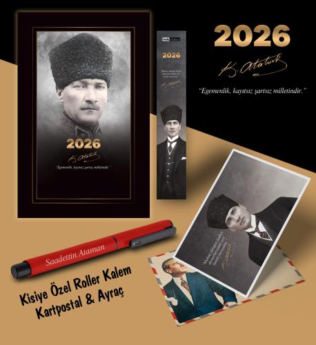 2026 Komutan Atatürk Ajandası Ayraç Kartpostal Kalem - Kırmızı