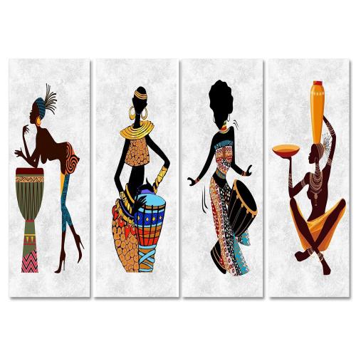Zenci Kadın Baskılı 4'lü Ahşap Duvar Tablosu Büyük Boy - Halkkitabevi