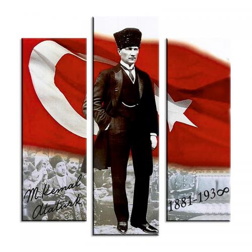 3'lü Ahşap Magnet - Atatürk Resimli Model 10 - Halkkitabevi