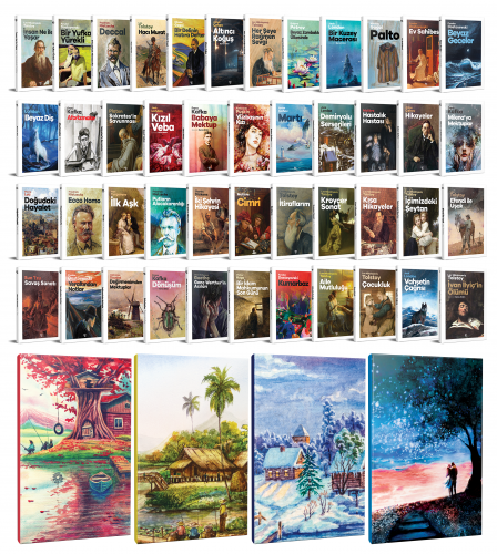 45 Dünya Klasiği ve  4 Adet 64 Sayfa Manzara Temalı Çizgili Defter Seti -3