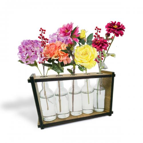 5'li Ahşap Standlı Cam Şişe Saksı Seti - Halkkitabevi 5'li Ahşap Standlı Cam Şişe Saksı Seti - Halkkitabevi