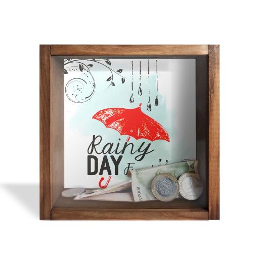 Camlı Ahşap Kumbara Kırmızı Şemsiyeli - Halkkitabevi