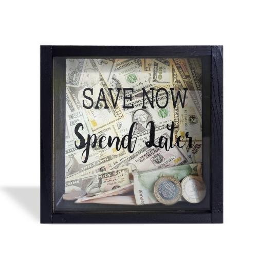 Camlı Ahşap Kumbara Save Now Siyah - Halkkitabevi