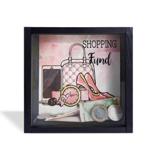 Camlı Ahşap Kumbara Fashion Siyah - Halkkitabevi