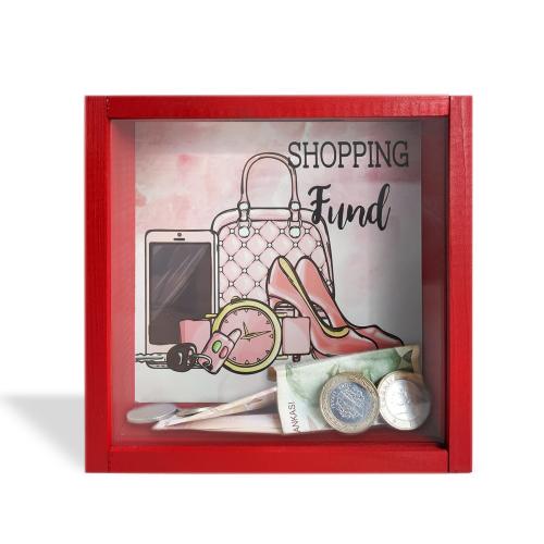 Camlı Ahşap Kumbara Fashion Kırmızı - Halkkitabevi