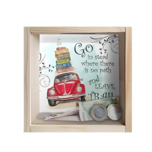 Camlı Ahşap Kumbara Tatil Ham Ahşap - Halkkitabevi