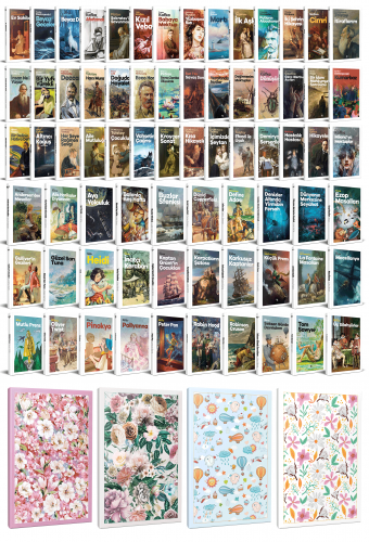 82 Dünya Klasiği ve Çiçekli Çizgili Defter Seti -2 - Halkkitabevi