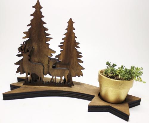 Ahşap Ağaç, Geyik ve Kayan Yıldızlı Beton Saksılık - Halkkitabevi