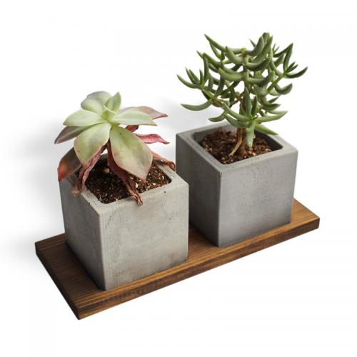 Ahşap Ayaklı İkili Kare Beton Saksı