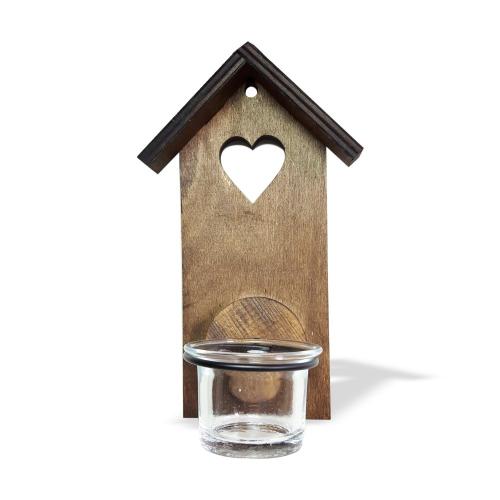 Ahşap Ev Desenli Tekli T-Light Cam Mumluk - Halkkitabevi