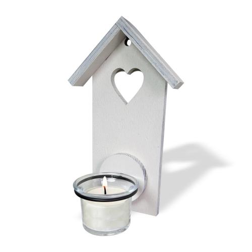 Ahşap Ev Desenli Tekli T-Light Cam Mumluk "Beyaz" - Halkkitabevi