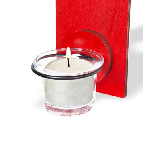 Ahşap Ev Desenli Tekli T-Light Cam Mumluk "Kırmızı" - Halkkitabevi