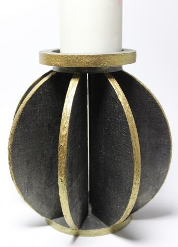 Ahşap Küre Mumluk Siyah Üzerine Altın Varaklı, Büyük - Halkkitabevi