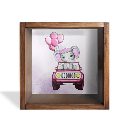 Camlı Ahşap Kumbara Kırmızı Arabalı Fil - Halkkitabevi