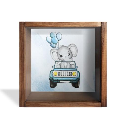 Camlı Ahşap Kumbara Mavi Arabalı Fil - Halkkitabevi