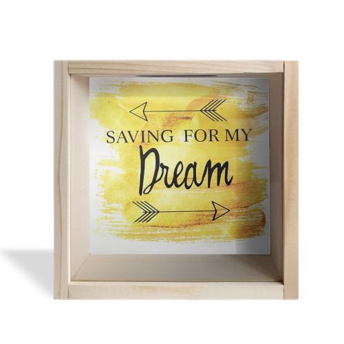 Camlı Ahşap Kumbara Dream Ham Ahşap