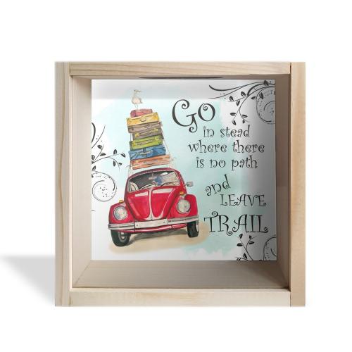 Camlı Ahşap Kumbara Tatil Ham Ahşap