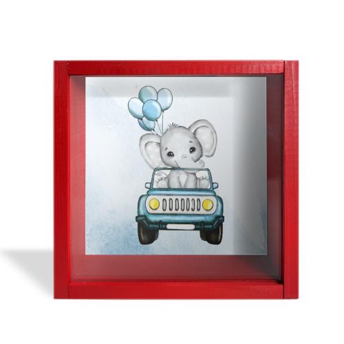 Camlı Ahşap Kumbara Mavi Arabalı Fil Kırmızı - Halkkitabevi