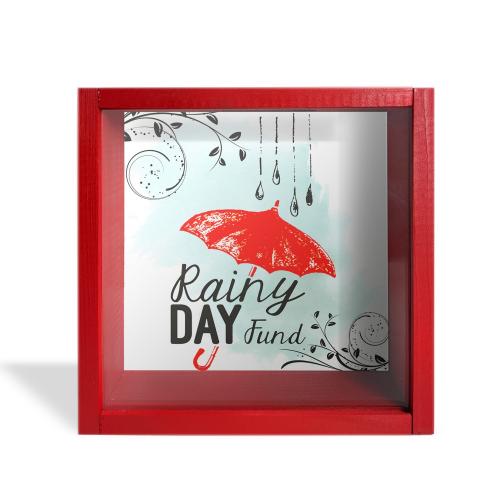 Camlı Ahşap Kumbara Kırmızı Şemsiyeli Kırmızı