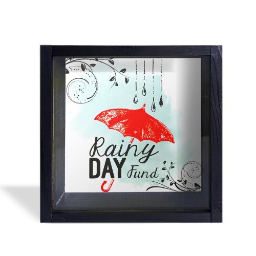 Camlı Ahşap Kumbara Kırmızı Şemsiyeli Siyah