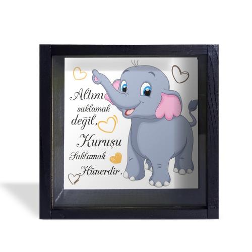 Camlı Ahşap Kumbara Filli Siyah - Halkkitabevi