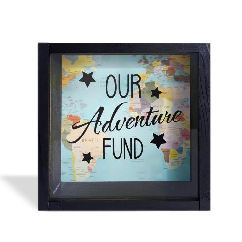 Camlı Ahşap Kumbara Adventure Siyah