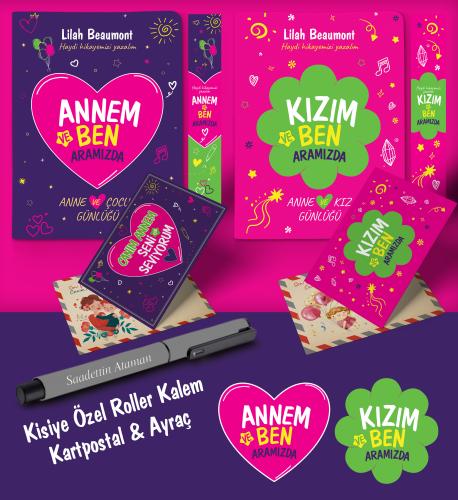 Anne - Kız Aramızda Ayraç Kartpostal Kişiye Özel Kalem - Gri