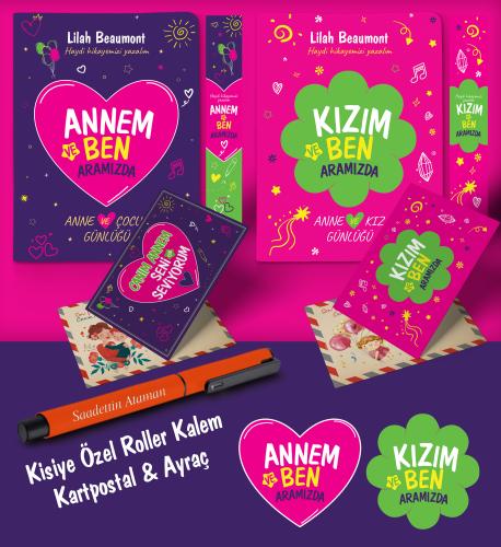 Anne - Kız Aramızda Ayraç Kartpostal Kişiye Özel Kalem - Turuncu