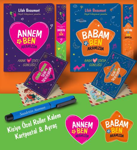 Annem - Babam ve Ben Aramızda Ayraç Kartpostal Kişiye Özel Kalem - Mavi