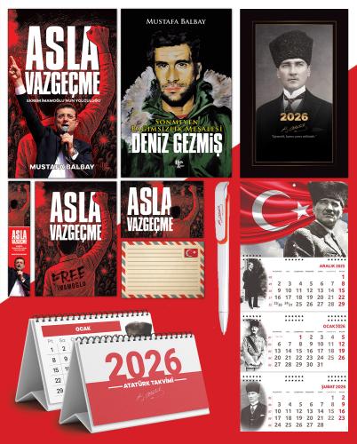Asla Vazgeçme - Ayraç - Kartpostal - Poster - Deniz Gezmiş -  2026 Ajanda Kalpaklı - Ay Yıldız Duvar Takvimi - Masa Takvimi