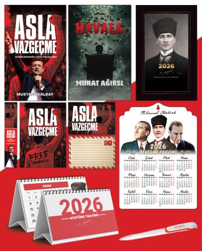 Asla Vazgeçme - Ayraç - Kartpostal - Poster - Havala -  2026 Ajanda Kalpaklı - Ata Ahşap Duvar Takvimi - Masa Takvimi