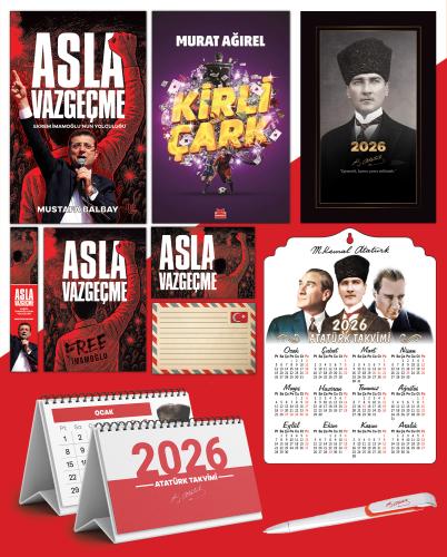 Asla Vazgeçme - Ayraç - Kartpostal - Poster - Kirli Çark -  2026 Ajanda Kalpaklı - Ata Ahşap Duvar Takvimi - Masa Takvimi