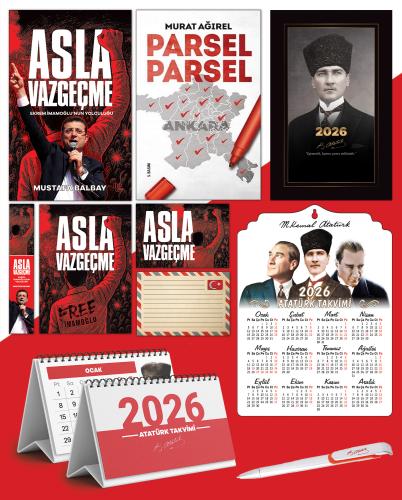 Asla Vazgeçme - Ayraç - Kartpostal - Poster - Parsel Parsel -  2026 Ajanda Kalpaklı - Ata Ahşap Duvar Takvimi - Masa Takvimi