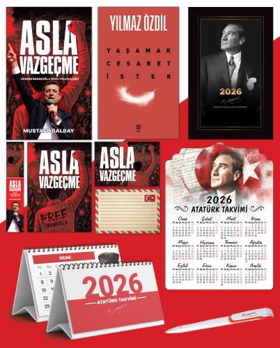 Asla Vazgeçme - Ayraç - Kartpostal - Poster - Yaşamak Cesaret İster -  2026 Ajanda İstikbal - İstikbal Ahşap Duvar Takvimi - Masa Takvimi