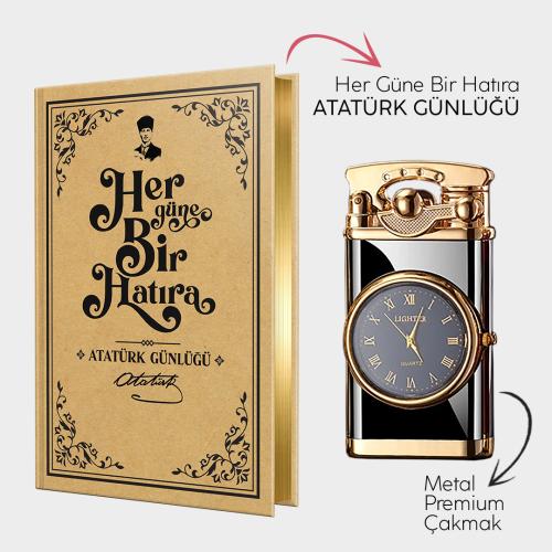 Atatürk Günlüğü ve Retro Piano Black Saatli Çakmak - Halkkitabevi