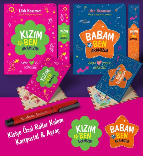 Baba - Kız Aramızda Ayraç Kartpostal Kişiye Özel Kalem - Kırmızı