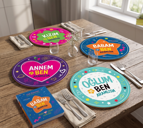Babam ve Ben Aramızda Günlük ve Aramızda 4'lü Supla Seti UV Baskı 30 cm MDF