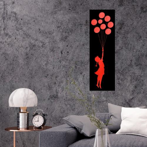 Balonlu Kız 2 Katlı Ahşap Oyma Tablo Kırmızı & Siyah - Halkkitabevi