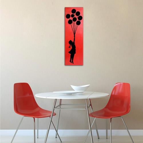 Balonlu Kız 2 Katlı Ahşap Oyma Tablo Siyah & Kırmızı - Halkkitabevi
