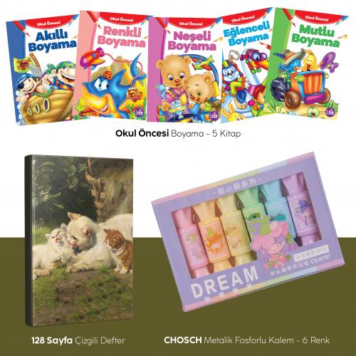 Beşli Boyama Kitabı - Fosforlu Kalem CS-H797-  Kedi Ailesi Defter